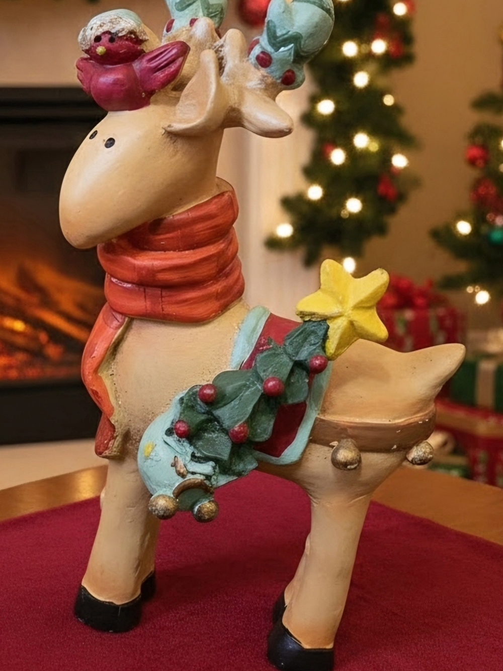 Vintage folkart style whimsical reindeer